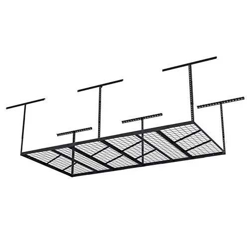 FLEXIMOUNTS Pro 4×8 Overhead Garage Storage Rack,Adjustable Garage Storage Organization Systerm,Heavy Duty Metal Garage Ceiling Storage Racks,800lbs Weight Capacity,Black
