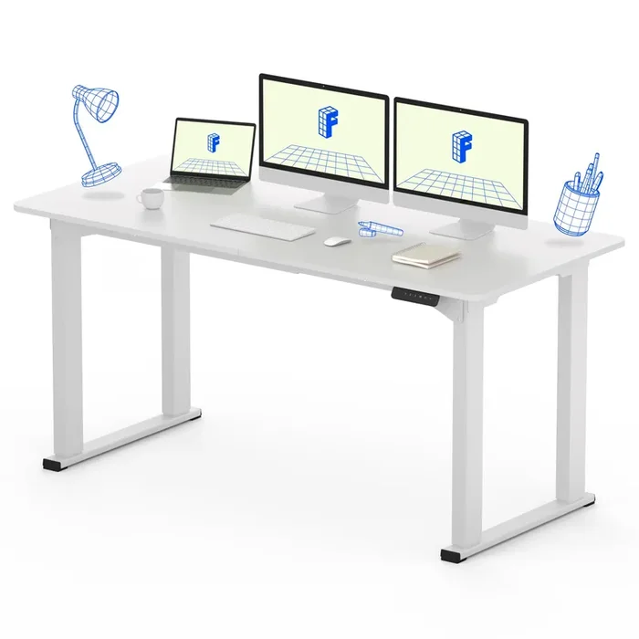 FLEXISPOT E6Q 4 Legs Standing Desk 63 x 28 Inch Adjustable Height Desk with Splice Board Home Office Sit Stand Up Desk, White Top + White Frame