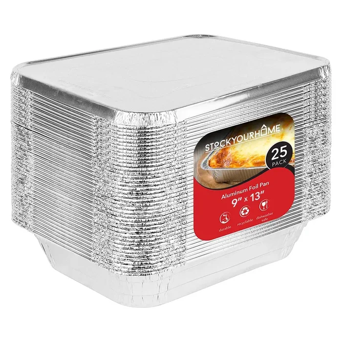 Foil Pans with Lids – 9×13 Aluminum Pans with Covers – 25 Foil Pans and 25 Foil Lids – Disposable Food Containers Great for Baking, Cooking, Heating, Storing, Prepping Food Silver