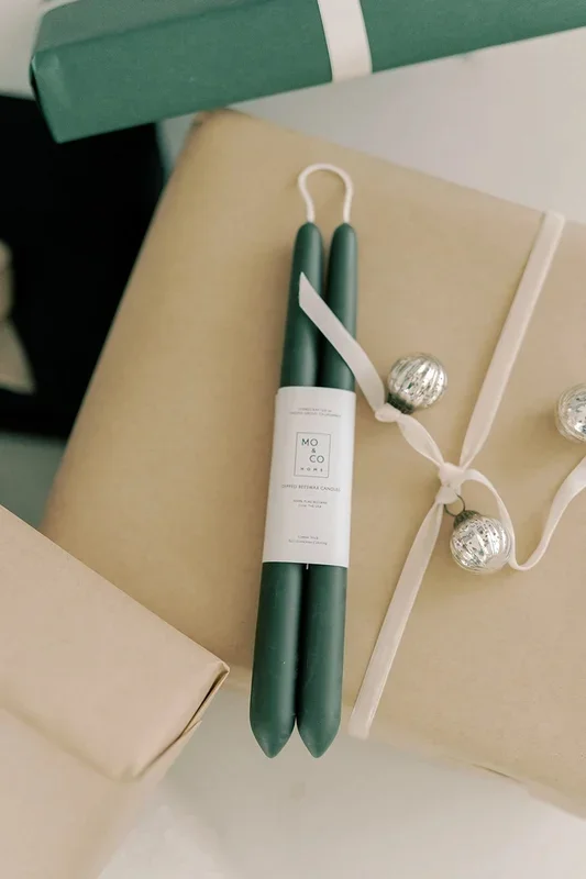 Forest Green 14″ Beeswax Taper Candles