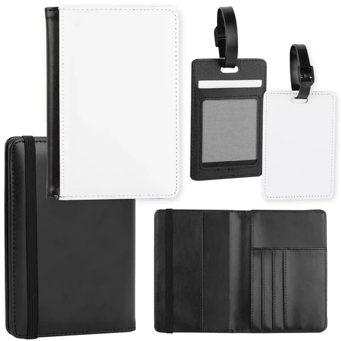 Framendino, 4 Pack Sublimation Passport Cover and Luggage Tag Set PU Leather Blank Heat Transfer Tavel Passport Book Holder Wallet Cover with Travel ID Tag for Business Travel (White, Black)