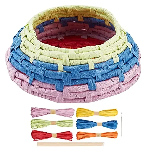 FREEBLOSS Raffia Basket Weaving Kit Introductory Weaving Kit for Beginners, Creative Raffia Basket Bowl Suitable for for Kids Arts and Crafts