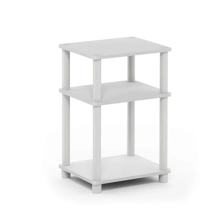 Furinno Just 3-Tier Turn-N-Tube End Table / Side Table / Night Stand / Bedside Table with Plastic Poles, 1-Pack, White(Espresso)/White