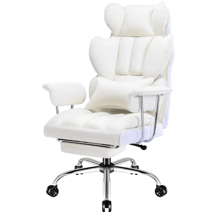 Furmax Gaming Chair, Ergonomic Office Chair, Reclining Height Adjustable Leather High Back Executive Desk Chair with Footrest and Lumbar Support (White)