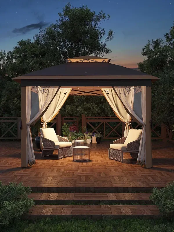 Garveelife 11×11 Pop Up Gazebo Tent with Mosquito Netting, Outdoor Canopy Shelter Easy Setup, Water & UV Resistant – Khaki