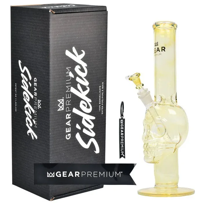 Gear Premium Color Changing Skull Straight Tube Glass Water Pipe + Box – 15″ / 14mm F