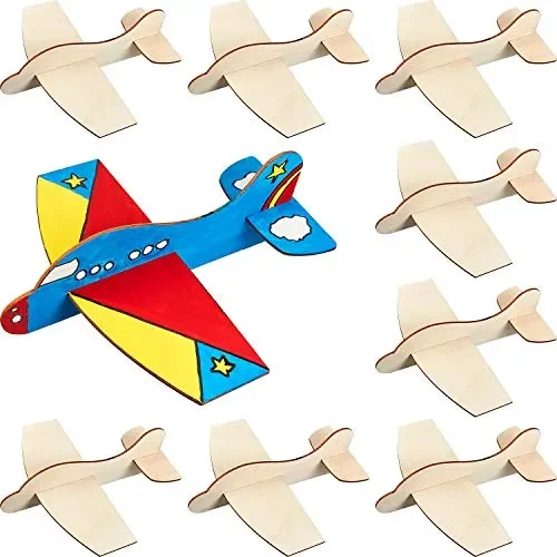 Gejoy 8 Packs Wooden Model Airplane Wood Planes DIY Balsa Wood Airplane Kits Handicraft Toy Plane for Birthday Carnival Party