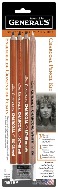 General’s Charcoal Pencil Kit, Assorted Hardness, Set of 5