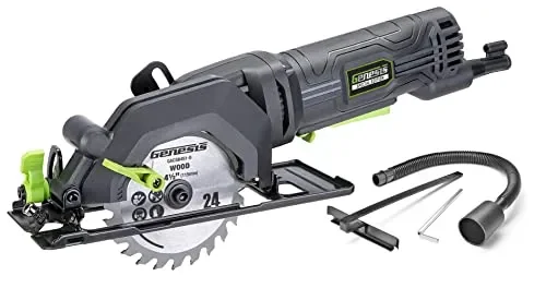 Genesis GCS445SE 4.0 Amp 4-1/2″ Compact Circular Saw with 24T Carbide-Tipped Blade, Rip Guide, Vacuum Adapter, and Blade Wrench