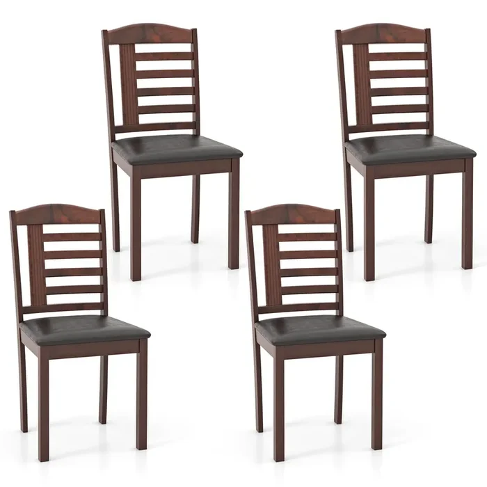 Giantex Wood Dining Chairs Set of 4, PU Leather Upholstered Kitchen Chairs w/Padded Seat, Rubber Wood Legs, High Back, Farmhouse Armless Accent Side Chairs for Living Room Restaurant, Oak