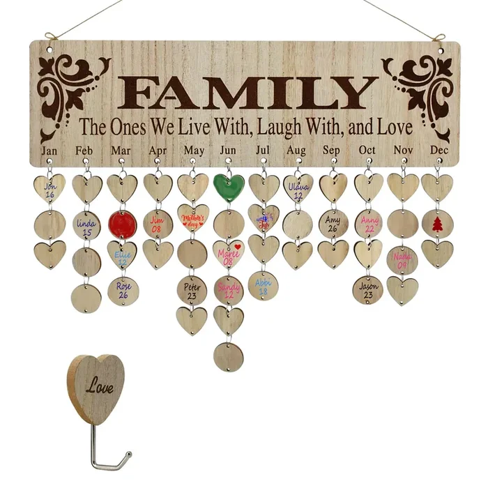[Gifts for Mom Dad] Family Birthday Calendar Wall Hanging,Wooden Birthday Reminder Plaque Sign Family DIY Calendar Hanging Board Personalized Gifts