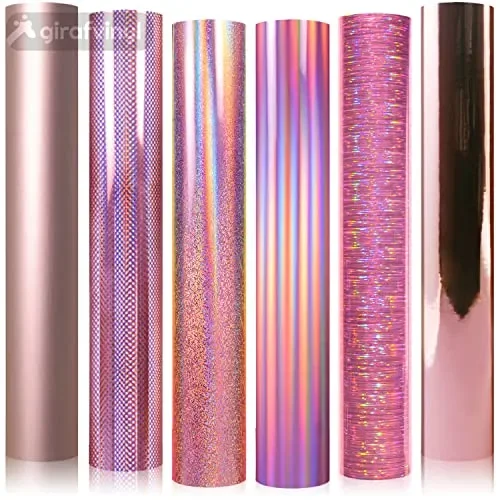 GIRAFVINYL Holographic Vinyl Rose Gold Permanent Vinyl for Cricut – 12″ x 12″ 6 Sheets Self-Adhesive Vinyl for DIY Decor, Signs, Parties, Gifts &