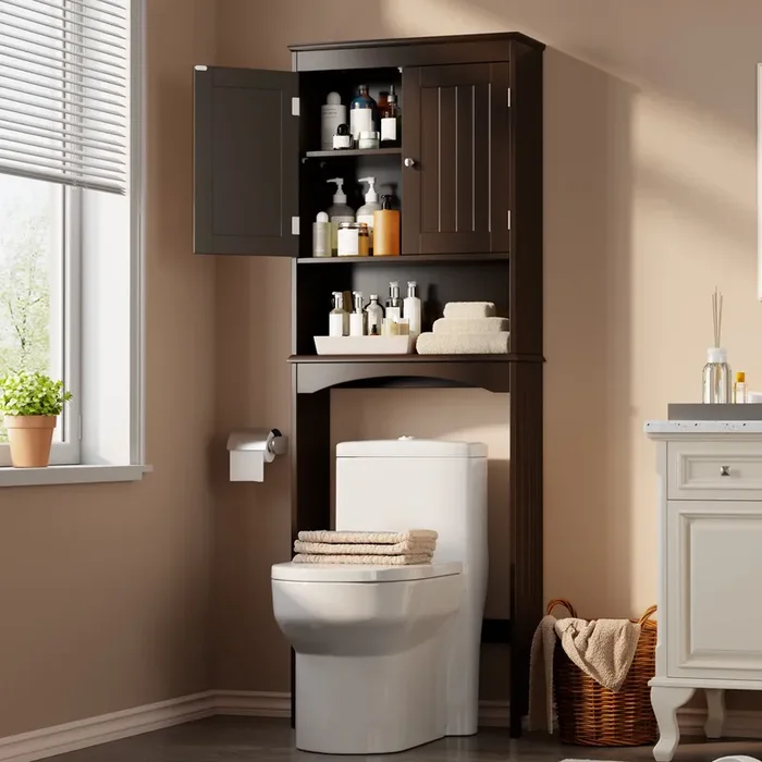 Gizoon Espresso Over-The-Toilet Storage Cabinet with Adjustable Shelf and Double Doors