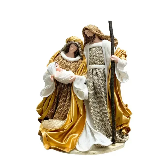 GOLD CREAM FABRIC HOLY FAMILY 9.25″ | StJ