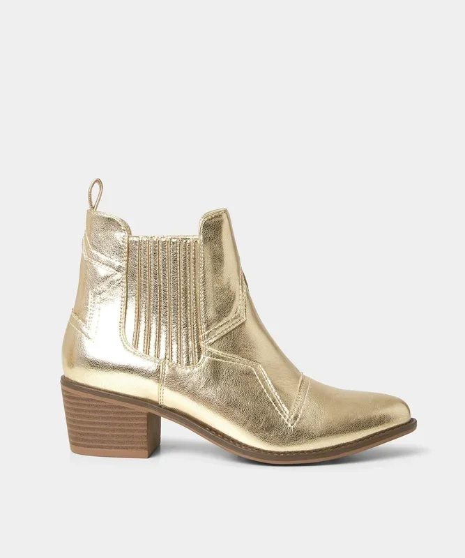 Gold Metallic Western Ankle Boots