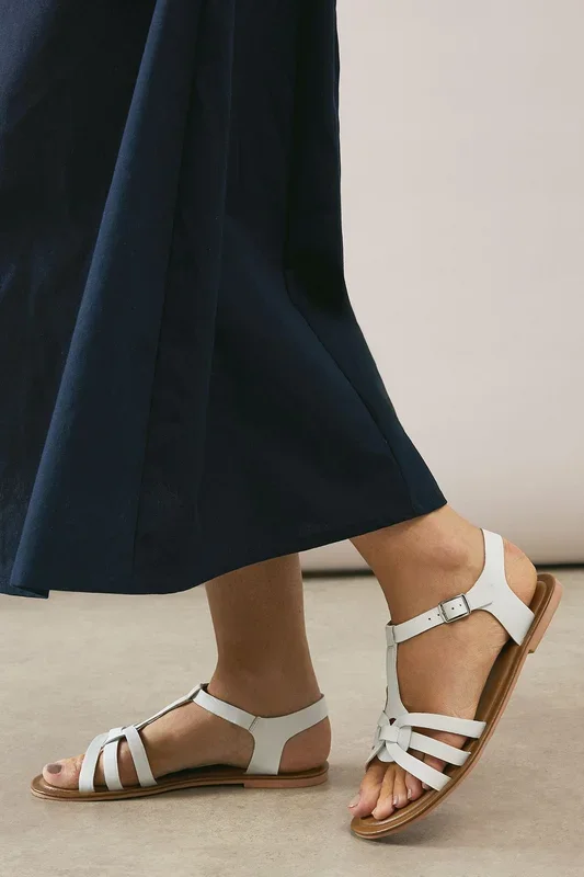 Good For The Sole: Extra Wide Fit Leather Magali Comfort Flat Sandals