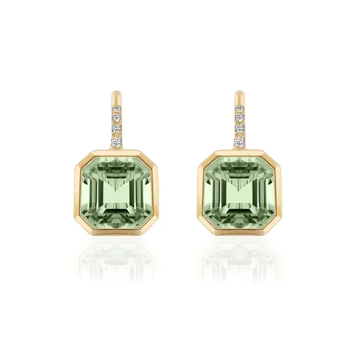Goshwara Asscher-Cut Prasiolite & Diamond 18K Yellow Gold Earrings