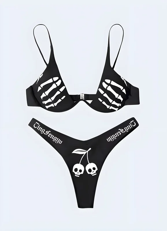 Goth Skeleton Graphic Bikini