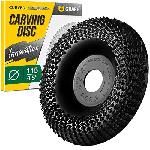 GRAFF Premium Wood Carving Disc 4 1/2 Inch for Angle Grinder – Shaping and Grinding Wheel for Wood, Drywall, Chipboard, Plastic – Woodworking Angle