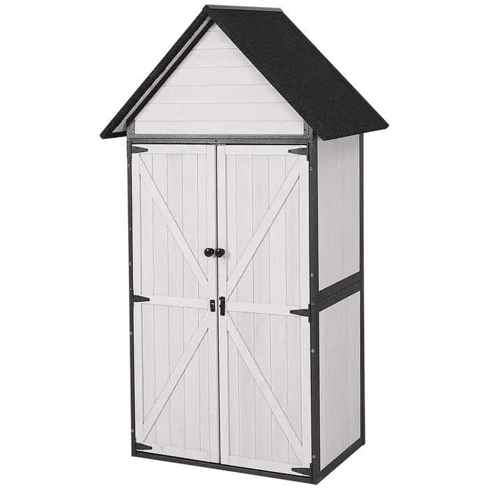 GUTINNEEN Shed Outdoor Storage Upgraded with Durable Metal Frame Garden Shed Tool Storage Cabinet with Wooden Floor Adjustable Shelfs 2.5 x 1.4FT (Off-White)