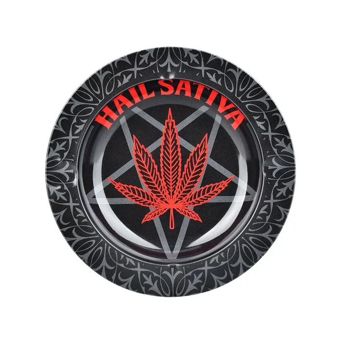 Hail Sativa Round Metal Ashtray – 5.25″