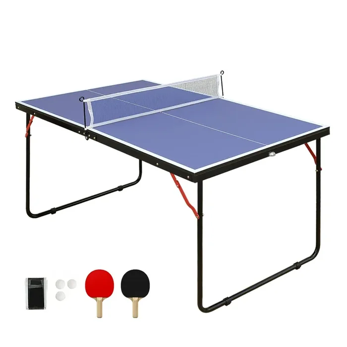 HaoKang Foldable & Portable Mid-Size Table Tennis Table Ping-Pong Table Set with 2 Paddles, 3 Balls and Net Indoor Outdoor for Family Game