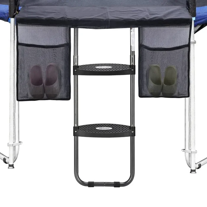 HBTower Trampoline Ladder, 2 Steps with Wide Steps, Trampoline Storage Bag, Universal Hook, 220 lbs Capacity Trampoline Accessories for Children Kids, Black