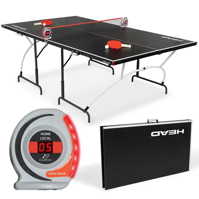 HEAD Easy Setup Ping Pong Table with Electronic Scorer – Junior Folding Table Tennis Table for Easy Storage – Game Room Table Includes 2 Paddles and Balls