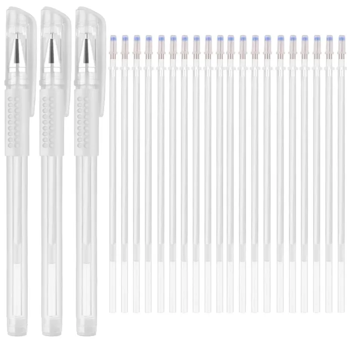 Heat Erasable Fabric White Marking Pens with 20 Refills for Tailors Sewing and Quilting Dressmaking, White Heat Erase Pens of Fabrics.