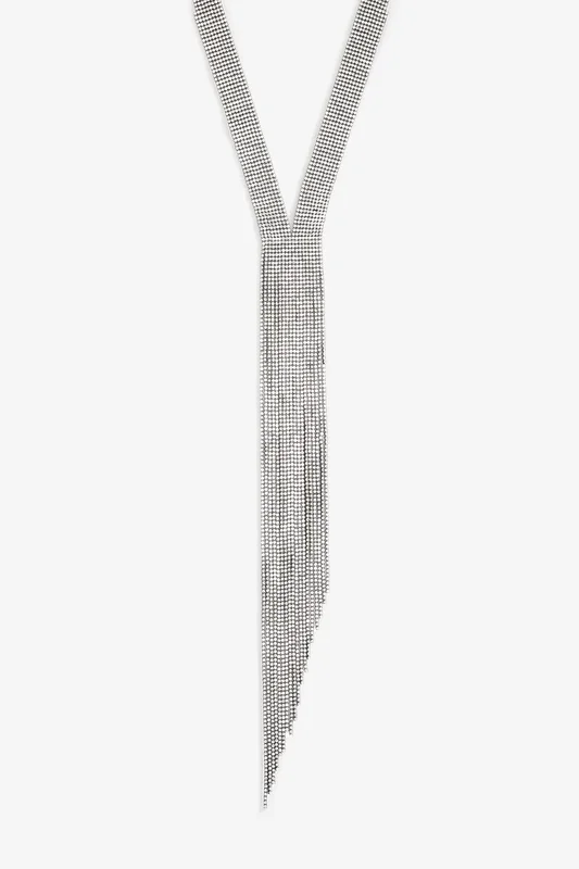 Hematite Crystal Long Y Drop Statement Necklace