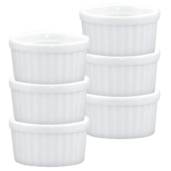 HIC Kitchen Ramekin Set, Fine White Porcelain, 2-Ounce, Set of 6