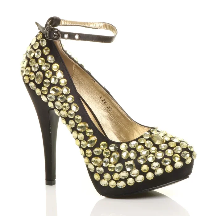 High Heel Ankle Strap Gem Court Shoes