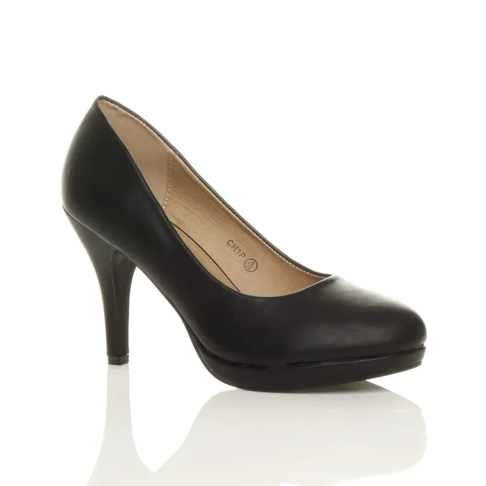 High Heel Faux Leather Court Shoes