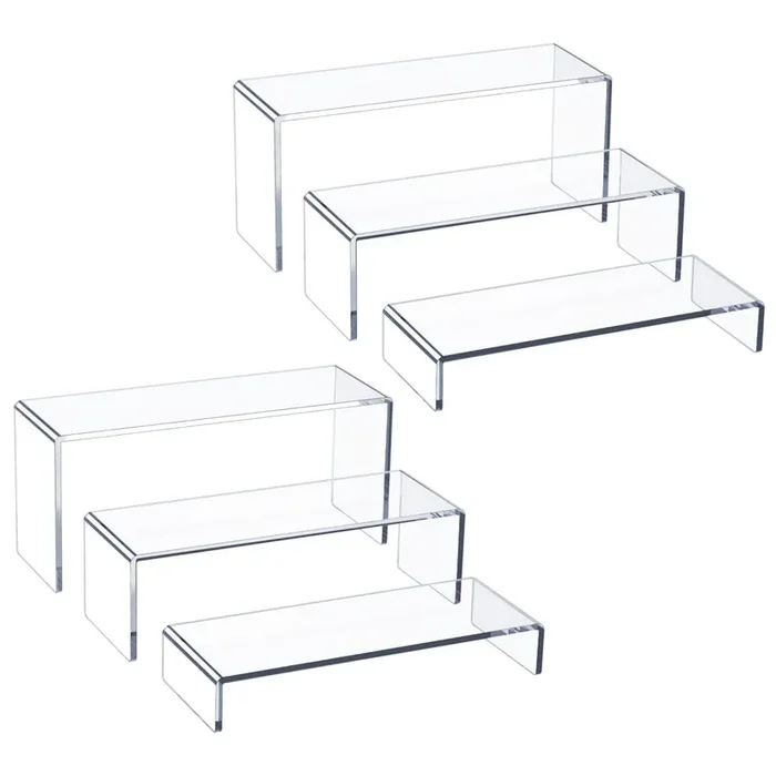HIIMIEI Acrylic Display Riser, 6 Pcs 9″ Large Acrylic Risers, Clear Rectangular Display Shelf for Cupcake Stand, Tiered Display Stand for Gemstone,