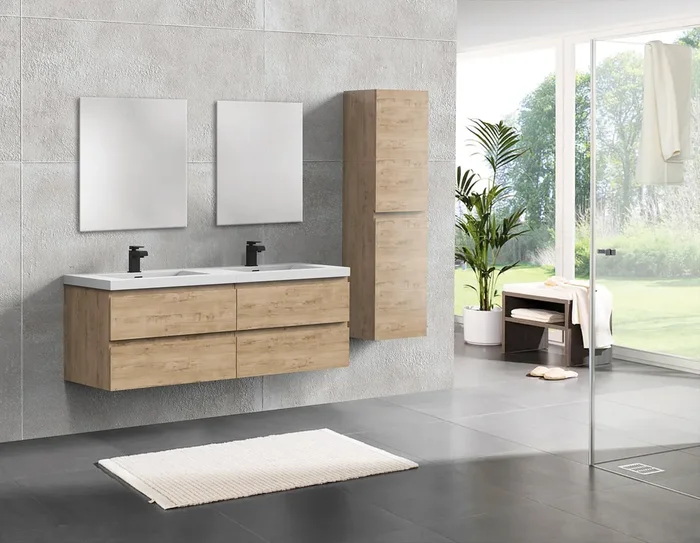 Home Remodel Depot Villa White Bathroom Floating Vanity with Countertop and Sink (60″” Double), Yellowish