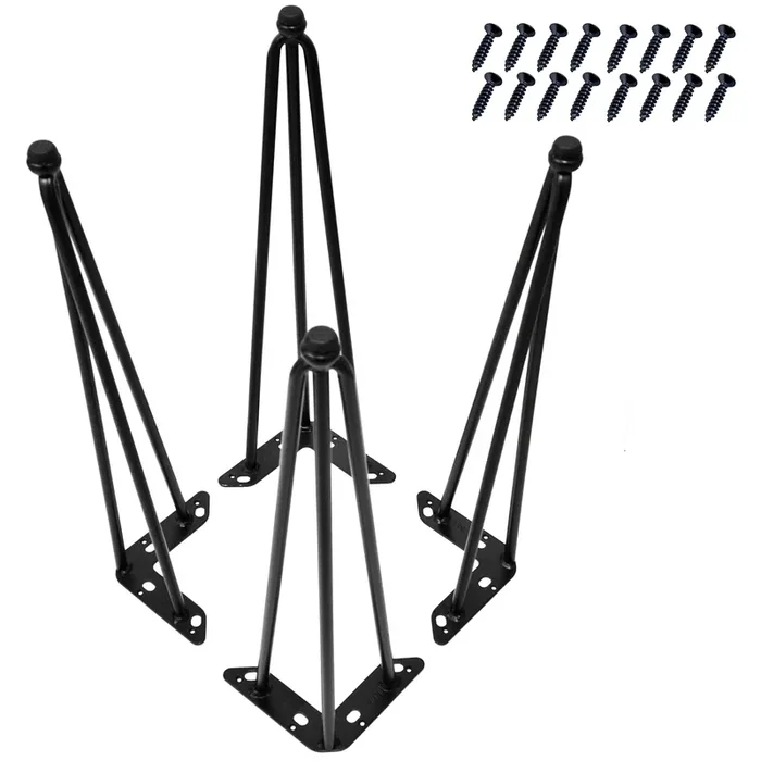 Home Soft Things Hairpin Metal Table Legs 20 Inch Legs for Furniture Coffee Bench Dining End Industrial Table Desk Set of 4 with Black Screws Adjustable Cushion Floor Protectors, 20″