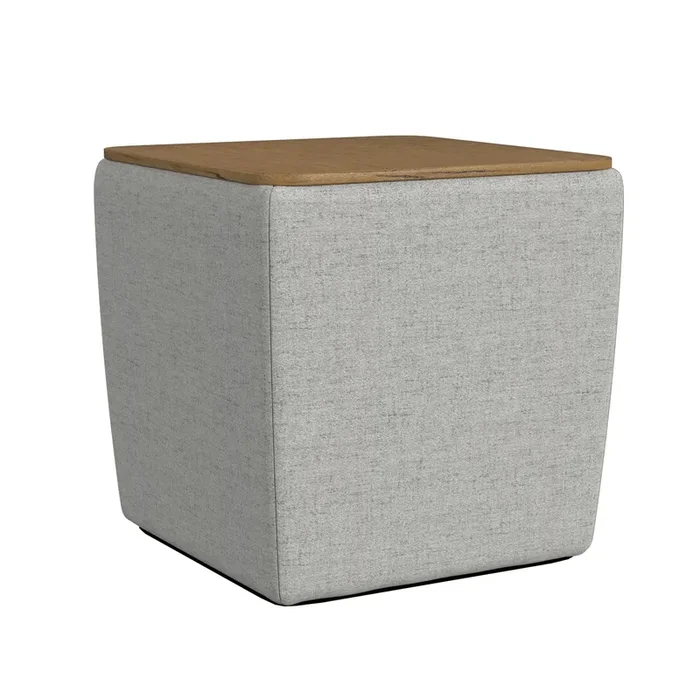 HomePop Home Decor Storage Ottoman with Wood Top|Upholstered Modern Square Storage Ottoman with Storage for Living Room & Bedroom, Gray Woven