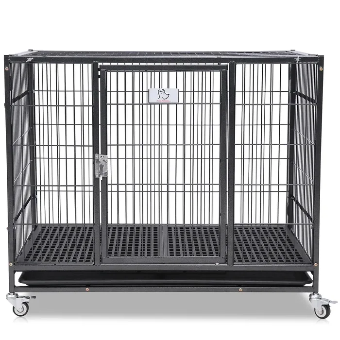 Homey Pet 37 inch Stackable Open Top Heavy Duty Dog Crate Cage for Medium Dog with Wheels and Removable Tray