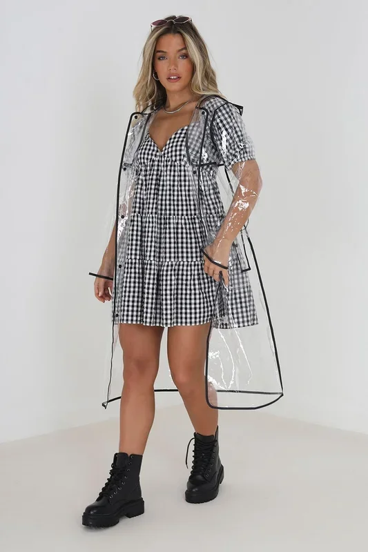 Hooded Longline Clear Rain Mac With Contrasting Binding
