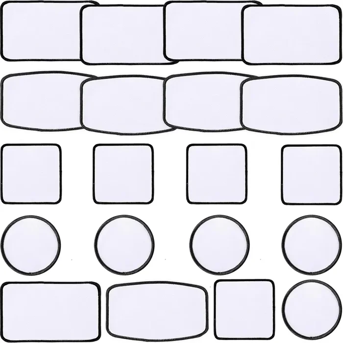 iFForce Sublimation Patches – Iron-on Blank Patches 4 Shapes for DIY Hats Jeans – Self Adhesive Stick to Cosmetic Bags Mobilephone Computer (20pcs Black Border)
