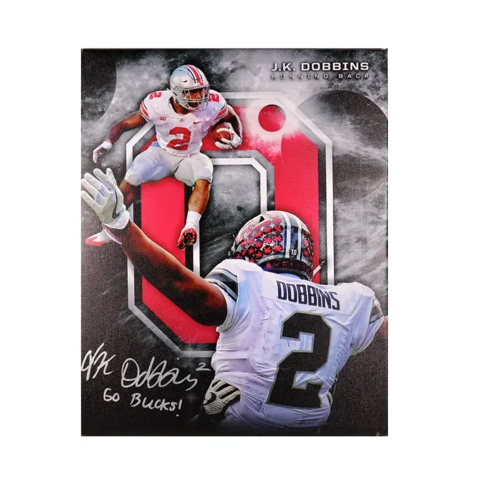 J.K. Dobbins Signed 20×24 Stretched Canvas Ohio State Buckeyes Autographed JSA COA 5