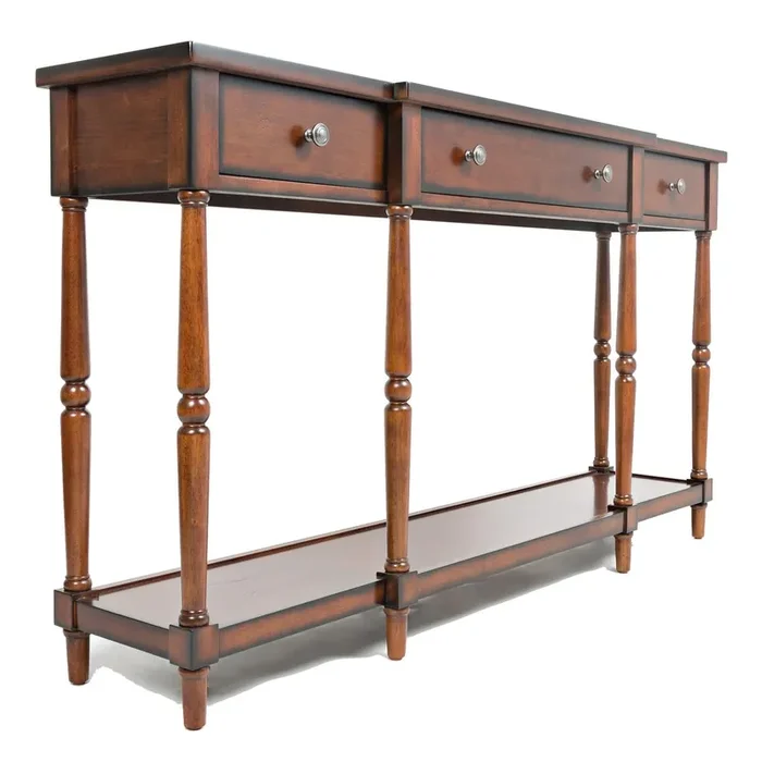 Jofran Inc. Stately Home Traditional 60″ Breakfront Solid Rubberwood Console Table with Built-in Storage Drawers
