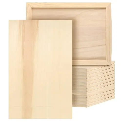 JOIKIT 14 Pack 9 x 12 Inch Wood Canvas Panels, Artist Wooden Canvas Board Unfinished Wood Cradled Painting Panel Boards for Burning, Pouring, String