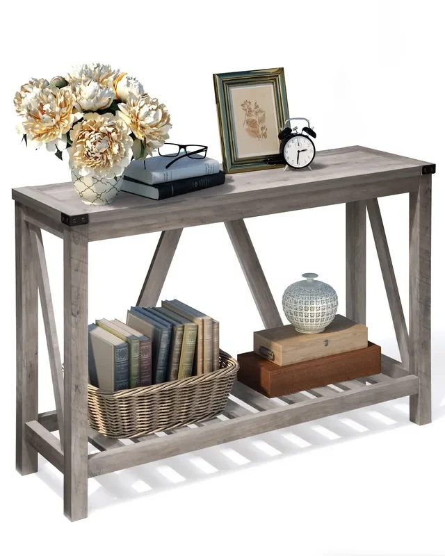 JOINHOM Entryway Table – Wood Console Table with Shelves, Farmhouse Sofa Table for Entryway, Living Room, Hallway, Grey