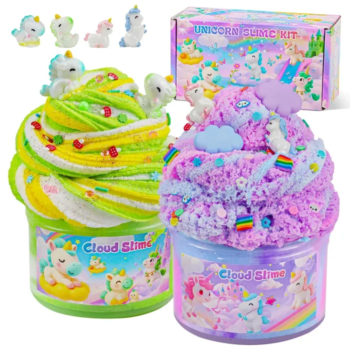 Joytry Unicorn Cloud Slime Kit 2 Pack – 14oz Soft & Non Sticky Slimes Set with Glitter, Dreamy Charms & Add-ins, ASMR Sensory Toys, Perfect Unicorn Gifts for Girls & Boys Ages 4-12