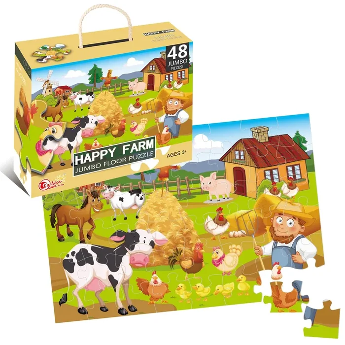 JZMDEDR Jumbo Floor Puzzle for Kids Happy Farm Jigsaw Puzzles 48-Piece Ages 3-5，Preschool Learning Development Toys Large Floor Puzzle for Toddlers&Kids Ages 4-8 Years Old (2 x 3 Feet)