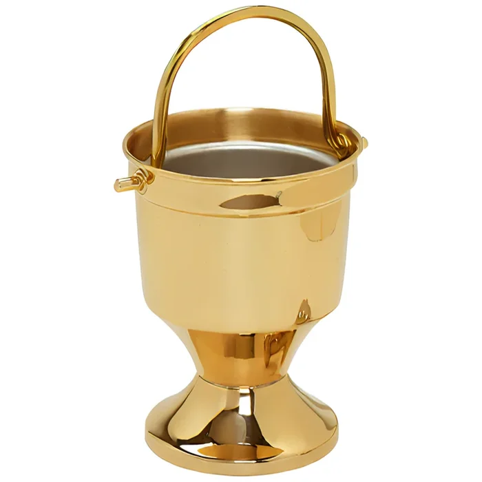 K164BBR Holy Water Pot with Sprinkler – Bright Brass, 7″ Pot with 9.75″ Sprinkler