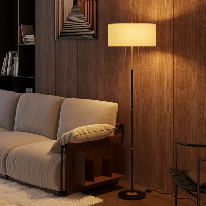 Karjoefar 2-Light Floor Lamp, Mid Century Floor Lamp with White Fabric Shade, Standing Lamp Tall Lamp for Living Room Bedroom, 3 Color Temperatures 9W Bulb Include