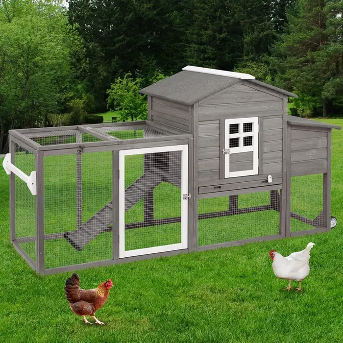 Ketive Wooden Chicken Coop Cage Outdoor Indoor Hen House with Nesting Box, Waterproof Roof, Removable Tray for Poultry Pets Enclosure Garden Backyard (Grey)