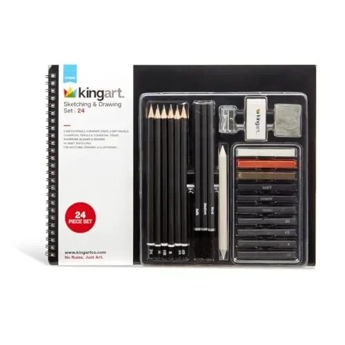 KINGART Studio Sketching & Drawing Set, Sketchbook & Pencil Set, Set of 24